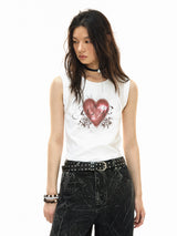 Knitted mesh panelled print hot diamond brad vest