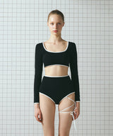 Cross Ribbon Line High Bikini Panties (Black)