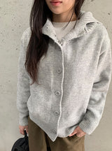Mihro High Neck Hood Wool Knit Cardigan