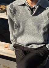[Unisex] アーガイルクロップカラーニット(3color)