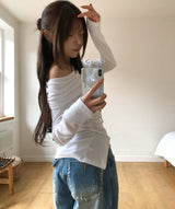 カンツスリットオフショルダー長袖Tシャツ