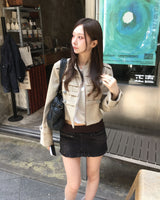 フォールディング デニム ジッパー スカート