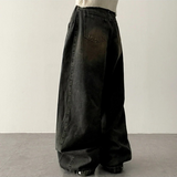 Allt Hem Snap Pin Tuck Washed Denim Wide Pants