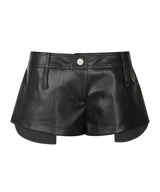 SHIRRING LEATHER SHORTS_BLACK