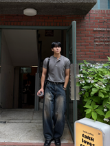 フロントカットラインヘンリーネック半袖Tシャツ