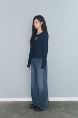 STITCH LINE WIDE DENIM PT BLUE