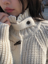 Rucker High Neck Duffle Button Knit Cardigan