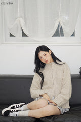 Multicolor high neck knitwear zip-up cardigan