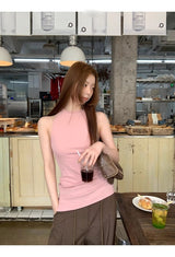 Indie pink back beads sleeveless t-shirt