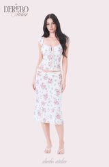 Antique Floral Perfume Skirt Two-Piece Set (blouse+skirt set)