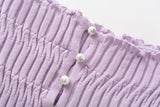 Pearl Burton Shirring V-neck Long Sleeve T-shirt