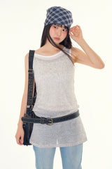 Linen sheer knit onepiece