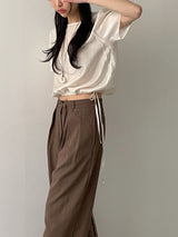 String See-through Short Sleeve Crop Blouse