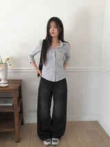 Kar Open Collar Pocket Three Quarter T-shirt