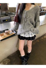 ホワイトレースフレアインナースリーブレスTシャツ