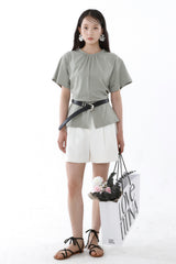 SHIRRED ROUND TOP_SMOKE GREEN