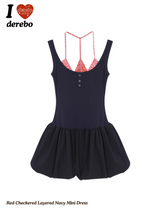 Red Checkered Layered Navy Mini Dress