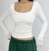 (WITH VOLUME PADS/BASIC ITEM/COMFORT & STRETCH GUARANTEED❤) 3 COLORS ベーシックストレッチセミクロップドUネックTシャツ