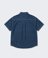 Oversized Pocket Short-Sleeve Denim Shirt Indigo
