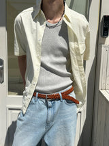 Stripe pocket half shirts(3color)