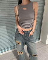 (Unisex) Vintage check denim pants