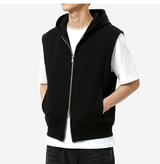 Crop Hooded Zip-up Vest Black