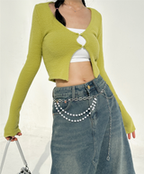 Y2K ロングフレアフェミニンワイドプリテッドデニムルーズフィットソフトロングスカート