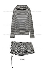 Berry Stripe Hood Flare Wrap Skirt Set