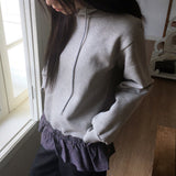 Tiffa Checkered Frill Layered Hooded T-shirt