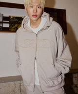 SOO APPLIQUER BALLOON HOOD ZIP-UP_BEIGE GRAY