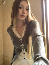 Bow Burton Layered Slit Long Sleeve Knitwear