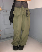 Corit keyring layered nylon two-way banding wide long pants