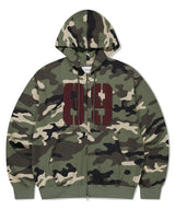 CAMO APPLIQUE ZIP UP HOODIE