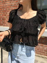 [Crop🖤] Tiffany Chiffon Cancan Blouse
