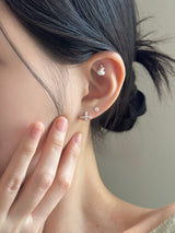 [4-Set] Pearl Flower Piercing Set / 2 Colors / Cubic Mini Pearl Spring Pink Daily Simple