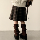Bomi A-line pleated check midi skirt 