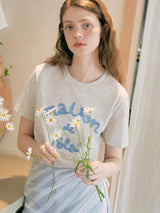 MAISON DE ROLA EMBROIDERY T-SHIRT MELANGE GRAY