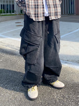 Washing diagonal balloon cargo denim pants 2C