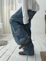Side rivet wide denim pants(3color)