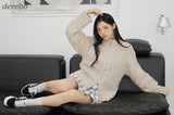 Multicolor high neck knitwear zip-up cardigan