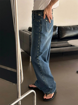 [Unisex]スタッドワイドデニムパンツ