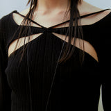 Hole Strap Knit Top (BLACK)