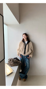 Eyes Hooded Layered Fur Zip-Up Jacket