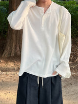 ワッフルオーバーヘンリーネック長袖Tシャツ