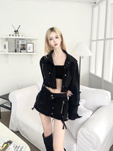 1247. Chic zipper button denim crop jk (2color)