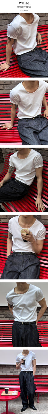 [MUSCLE FIT] U neck muscle half-shirts(8color)