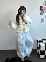 フリースピカブル❤ストリング ❤マルチピンタックバルーンロングパンツ🩶🖤🤍5カラー