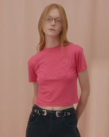 テキストバタフライクロップTシャツ-PINK