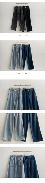 [M–2XL] Mutto Back Banding One-Tuck Wide Denim Pants (4 colors)