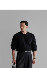 Wool Button Round Knit [Navy]